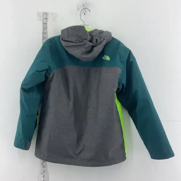 The North Face Boys’ Large Green/Gray Color Block Hooded Triclimate Rain Jacket
